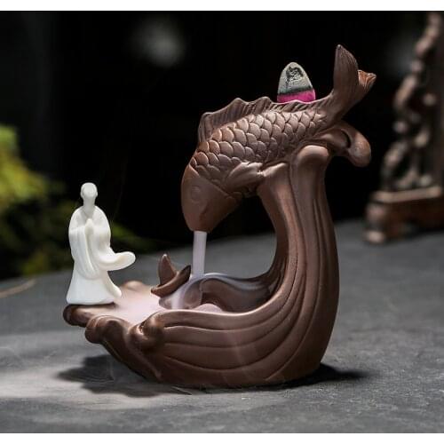 Creative Ceramics Smoke Waterfall Incense Burner Fish Incense Burner Holder Censer Aromatherapy Home Decor Accessaries Craft