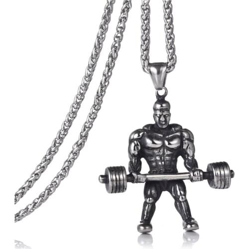 Dumbbell Pendant Necklace Men Stainless Steel Fitness Strong Man Charm Sporty Style Necklace Hip Hop Jewelry