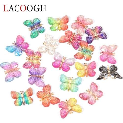 Lacoogh 10/20pcs Acrylic Butterfly Accessories Hole Size 1mm Color Mixing Fit Bracelet Necklace Findings Pendants Charms