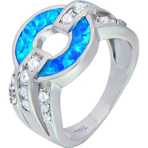 Cute Sliver Coins Blue&Pink Fire Opal Rings 925 Sterling Sliver Jewelry For Women EMF002
