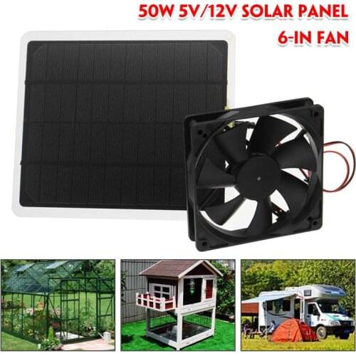 50W 12V Solar Panel Powered Fan 6 Inch Mini Ventilator Solar Exhaust Fan for Dog Chicken House Greenhouse RV Car Fan Charger