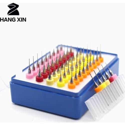 HANGXIN 50pcs tungsten carbide PCB bit set milling drilling tool circuit board engraving tool 0.5 + 0.6 + 0.7 + 0.8 + 0.9mm