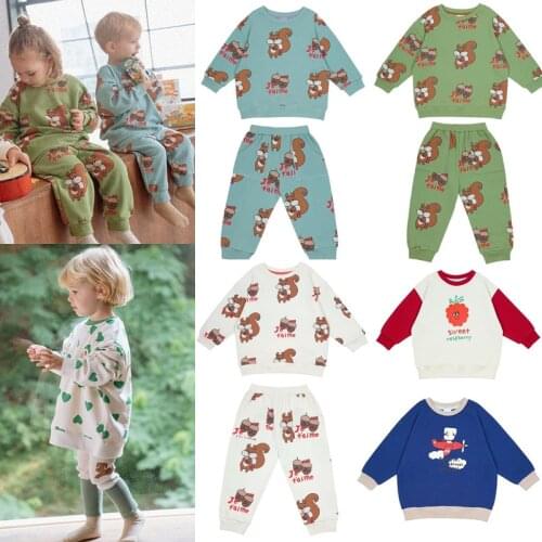 2021 New Autumn PS Brand Kids Sweatshirts Cartoon Squirrel Printed Cute Kids Girls Boys Hoodies Clothes Set Baby Sportswear Suit
