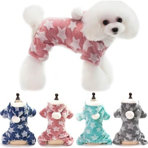 Star Pattern Dog Clothes Autumn Winter Warm Fleece Hoodies Pet Coat Jacket Yorkshire Chihuahua Small Dog Jumpsuit