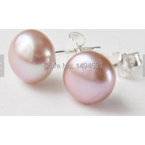 Wholesale Pearl Jewelry, Large Lilac Purple Genuine Freshwater Pearl Earrings 9mm S925 Sterling Silvers Post .Chirstmas Jewelry