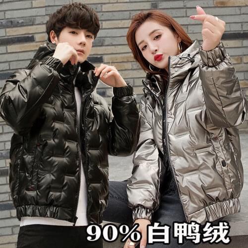 Couple down jacket white duck down winter short Korean version of the vertical collar mens and womens jacket hood
