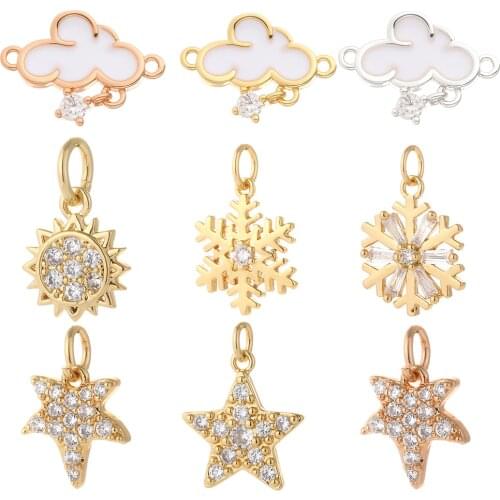 Sun Charms for Jewelry Making Snow Cloud Star Jewelry Charms for Diy Earrings Necklace Bracelet Charm Copper Mosaic CZ