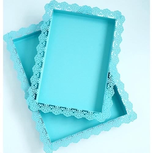 Rectangle blue kitchen food serving tray metal home storage tray Cake trays for Wedding Dessert cake display decoration SNTP013