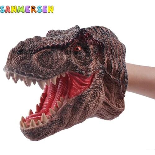 Realistic Dinosaur Head Figure Puppet Gloves Toys Soft Rubber Dinosaur Hand Puppet Animal Head Model Gloves Kids Halloween Toys