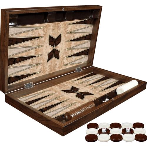 Trendy Backgammon Board Game Set Geometric Walnut