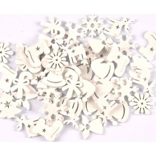 50pcs 22-30mm White Christmas Wood Slices Decoration DIY Crafts For Scrapbooking Home Decoration Wooden Ornaments m2215