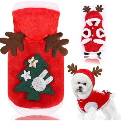 Christmas Costume Dog Clothes Elk Festive Suit Holiday Hoodies Winter Coat Warm Flannel for Chihuahua York Pet Puppy Accessories
