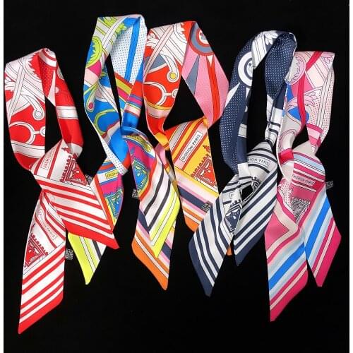 Luxury Brand Geometric stripes Bag Scarf New Design Womens Silk Fashion Head Scarf Headwear Long Skinny Scarves Bag Accessories