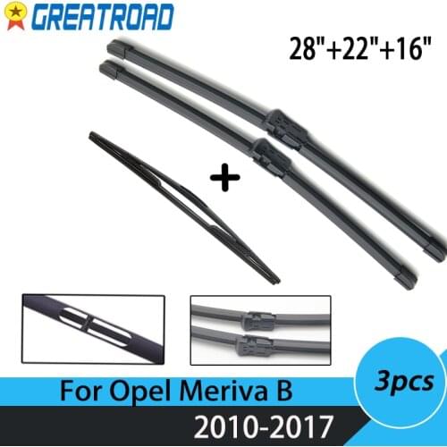 Wiper Front Rear Wiper Blades Set For Opel Meriva B 2010-2017 2016 2015 2014 2013 Windshield Windscreen 28"+22"+16"