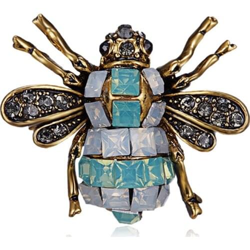 Cute Enamel Colorful Rhinestone Bee Brooches Lapel Collar Pin Antique Golden Plated Insect Bumble Bee Scarf Clip Corsage Jewelry