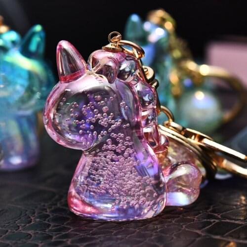 Cute Fashion Unicorn Keychain for Couple Women Girl Key Chain Rainbow Unicorn Acrylic Animal Keyring Backbag Pendant Keyfob