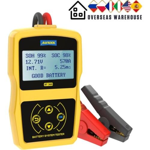 AUTOOL BT360 12V Car Battery Tester Analyzer Digital Auto Automotive Diagnostic Batterys CCA Cranking Charging Scanner Tool