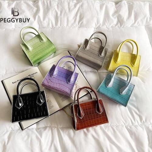 Vintage Women Chain PU Leather Gradient Color Alligator Pattern Shoulder Crossbody Messenger Bag Casual Ladies Small Top-handle