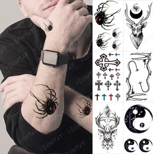 Waterproof Temporary Tattoo Sticker 3d Spider Black Linear Geometric Color Realistic Body Art Arm Tattoos Fake Man Woman Child