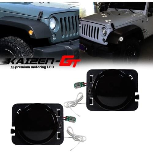 Amber LED Front Fender Side Marker Lights with White DRL/Driving Lights For 2007-2017 Jeep Wrangler JK or JK Rubicon Unlimited