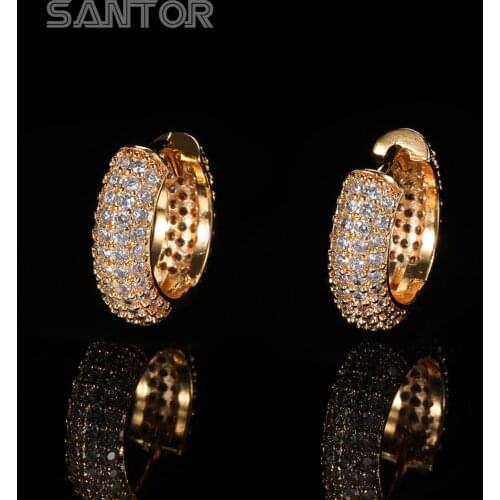 Ice Out Hoop Earrings Cuff Gold Color Zircon Women Trendy Earrings Jewelry