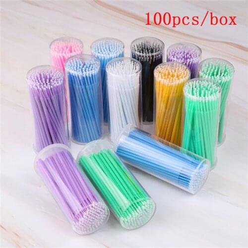 100 Pcs/Pack Micro Brush Disposable Microbrush Applicators Eyelash Extensions Remove False Eyelashes Cotton Swab