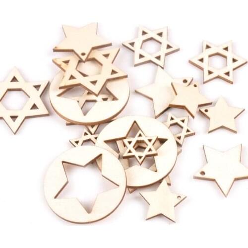 18pcs Mixed Round/star Pattern Hollow Wood DIY Crafts Scrapbooking For Home Decoration Wooden Ornaments Handmade Art m2166