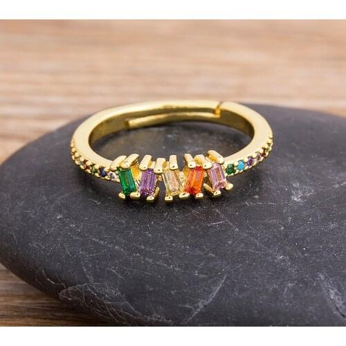 2020 New Korean Sweet Rainbow Cubic Zirconia Adjustable Rings For Women Girls Fashion Party Crystal Bague Jewelry Opening Rings