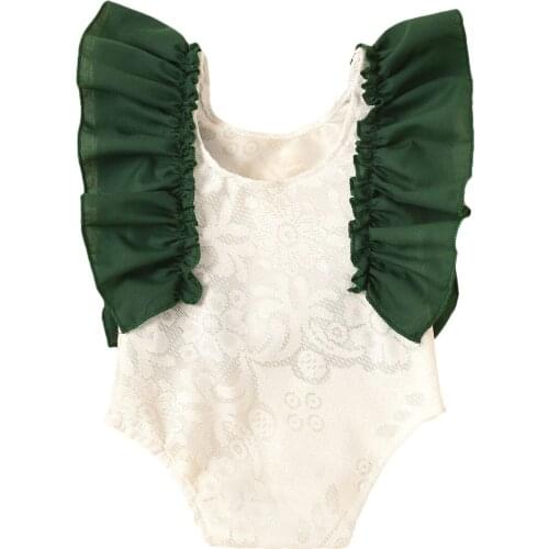2021 Summer Newborns Romper Infants Fly Sleeve Ruffled Hem Jumpsuit Lace Bow Garment for Baby Hot Sale