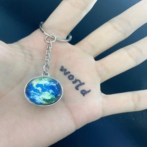 Earth Moon Keychain Solar System Galaxy Nebula Earth Mars Saturn Double-sided Glass Ball Key Chain Christmas Gift