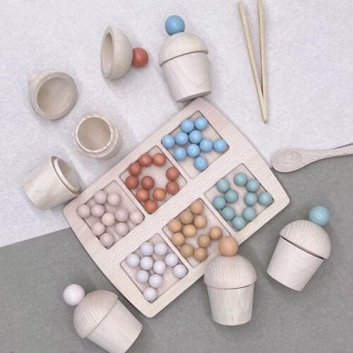 Wooden Rainbow Cake with Cups and Balls Sorting Storage Play House Toys Beads Game Educational Early Education Aids Gift for Kid
