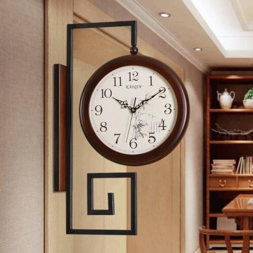 Double Sided Wall Clock Chinese Creative Art Mute Wall Clock Wood Quartz Reloj Pared Grande Living Room Decoration DJ60WC