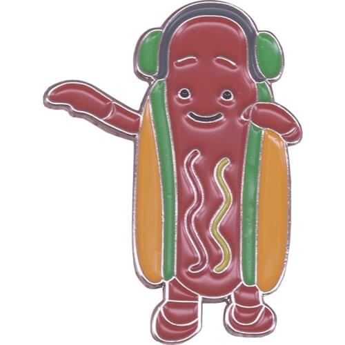 Dancing hot dog enamel pin Snapchat meme badge fast food brooch funny hat bag accessory