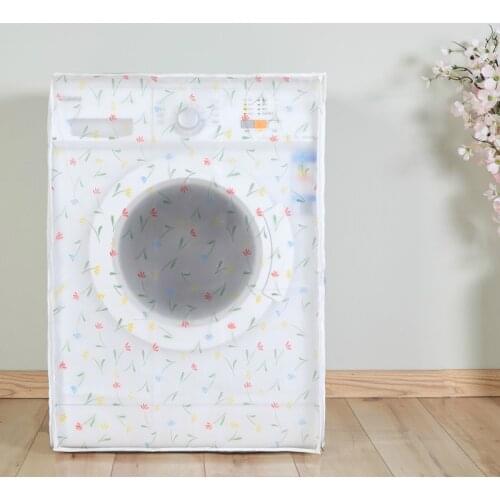 EVA Washing Machine Dust Cover Bathroom White Flower Waterproof Drum All-inclusive Anti-Sneak Protection 82cm x 60cm, 1 PC
