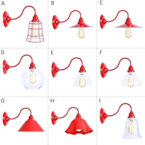 Chinese Wedding Red Wall Light Country Corridor Dining Room Retro Iron Red Glass Lampshad Led Wall Lamp Vintage Vanity Light