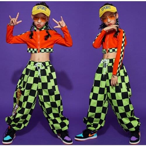 Cheerleader Costume For Kids Orange Hip Hop Dance Wear Designer Clothing Jazz Dance Outfit Clothes Teenage Girls Clothing DL7144