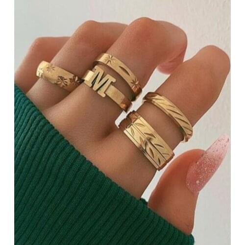 Fashion Vintage Letter Womens Rings Golden Alloy The Branches of The 5 Times Ring Jewelry for Women