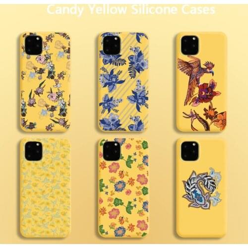 Etros fashion flower fish parrot Phone Case for iPhone 8 7 6 6S Plus X 5S SE 2020 XR 11 12 Pro mini pro XS MAX Candy yellow