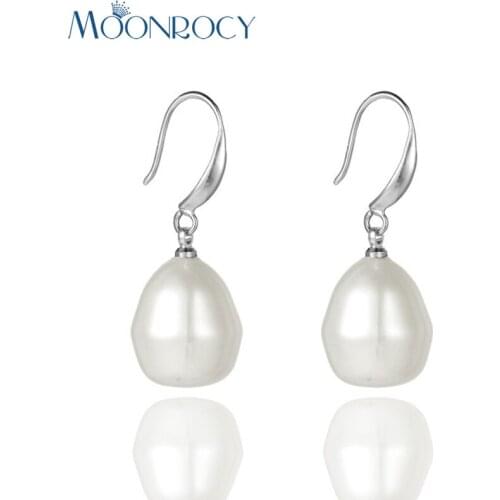MOONROCY Silver Color Simulated Pearl Earring Hook Waterdrop for Women Girls Party Drop Shipping Jewelry Wholesale Gift
