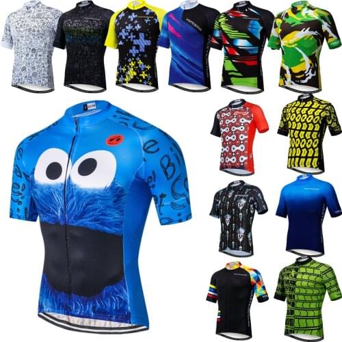 Mens Cartoon Blue Eyes Cycling Jersey Breathable Spring Eco-Friendly Bike Clothing Tops Road Bike Team Bicycle Shirts
