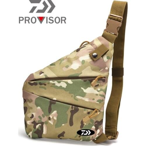 Daiwa Mens Fishing Camouflage Chest Bag One-shoulder Army Fan Tactical Bag Outdoor Mountaineering Motion Waterproof Crossbody