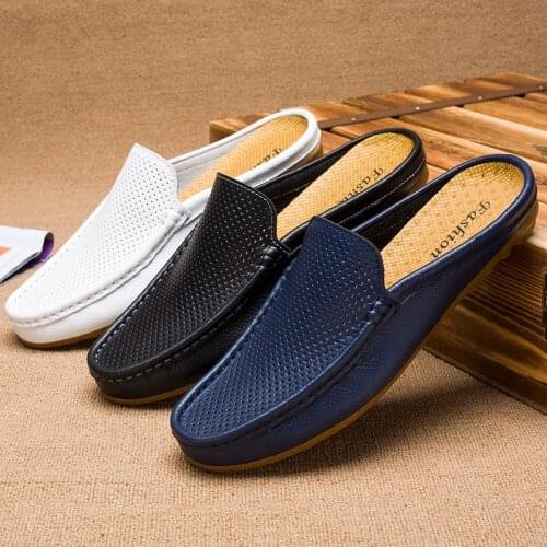 Hollow Out Man Mules Summer Shoes Men Half Shoes Casual Luxury Brand Penny Loafers Slippers Leather Breathable Slipon Moccasins