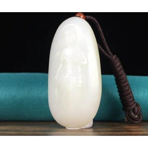 H16#Hetian jade white jade is a pure Guanyin pendant with delicate texture and firmness