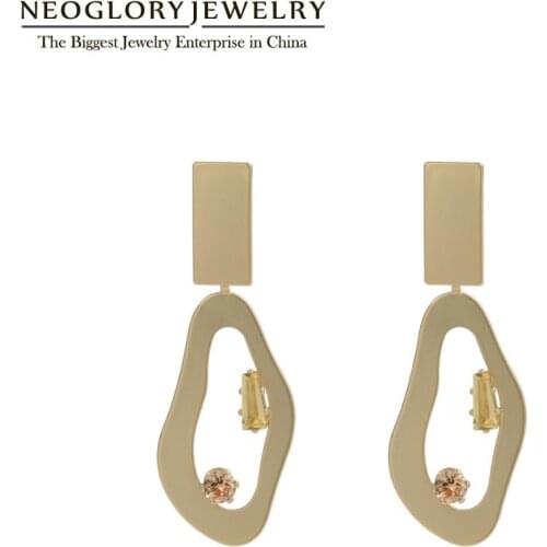 Neoglory Jewelry Matt Gold Rectangle Geometric Drop Earrings For Women Yellow Fancy Zircon Ear Accessories New Hot Gift Party
