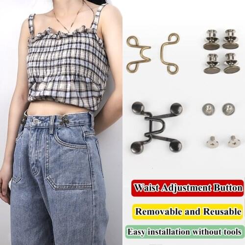 DIY Invisible Adjust Button Metal Jeans Waist Removable Buckle No Nails Waist Button Detachable Button Waist Adjustment Button