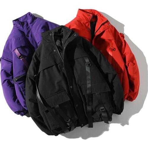 2019 NEW Winter Street Style Stylish Bandge Coats Thicken Warm Mens Parka Jackets Casual Ribbons Male Parkas Outerwear