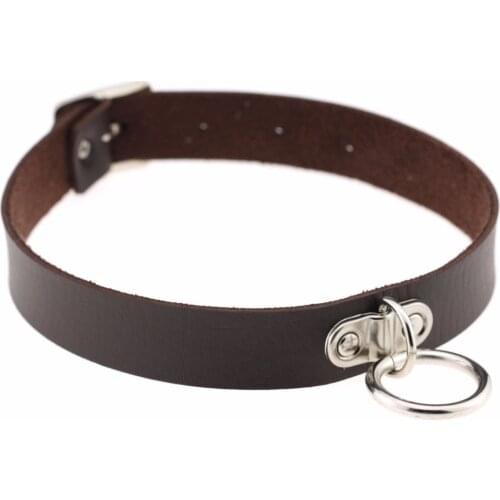 New Gothic Hippie Dark Brown Black Wide Leather Strip Silvery Pendant Charm Adjustable Choker Necklace For Women Collar Cuero