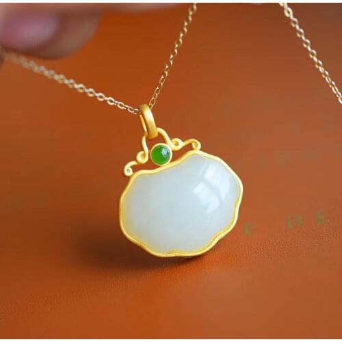 Natural Hetian Jade Safety Lock Necklace Jade Ruyi Safety Lock Pendant Female Popular Longevity Lock Necklace Simple Jewelry