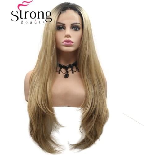 StrongBeauty Natural Straight Synthetic Lace Front Wigs Black Gold Blond Heat Resistant Wigs With Middel Part Lace Wig for Women