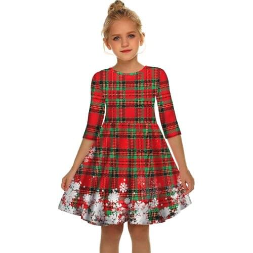 New grid digital print dress summer snow Christmas girls dress in the sleeve The fashion leisure cultivate ones morality dress